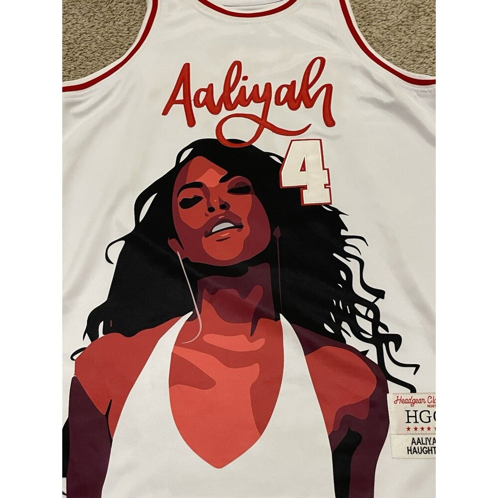 Aaliyah Basketball Shirt Mens L White Red Headgear Classics Jersey Graphic - Picture 3 of 5